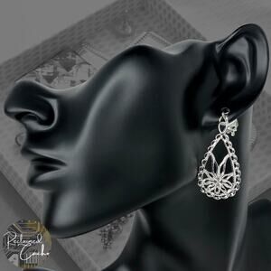 Silver Flower Teardrop Clip-On Earrings